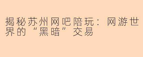 揭秘苏州网吧陪玩：网游世界的“黑暗”交易