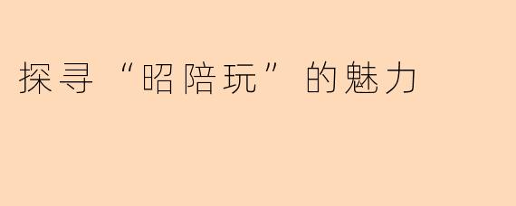 探寻“昭陪玩”的魅力