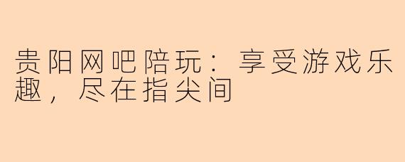 贵阳网吧陪玩：享受游戏乐趣，尽在指尖间
