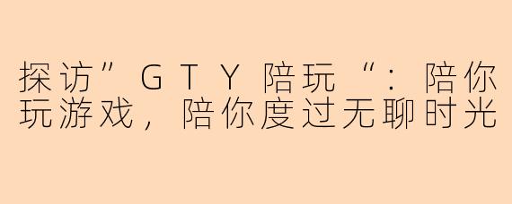 探访”GTY陪玩“：陪你玩游戏，陪你度过无聊时光