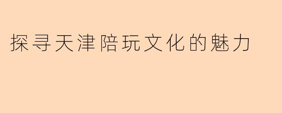探寻天津陪玩文化的魅力