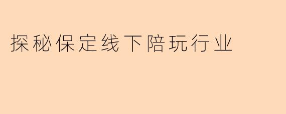 探秘保定线下陪玩行业