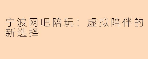 宁波网吧陪玩：虚拟陪伴的新选择