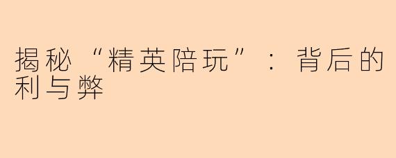 揭秘“精英陪玩”：背后的利与弊
