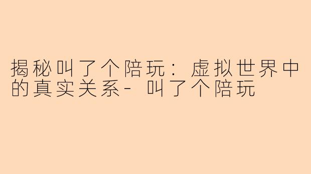 揭秘叫了个陪玩：虚拟世界中的真实关系-叫了个陪玩