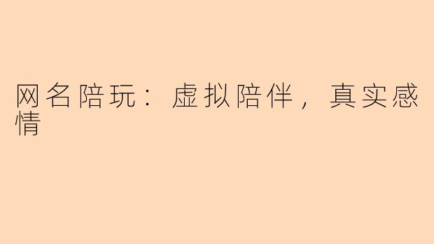 网名陪玩：虚拟陪伴，真实感情