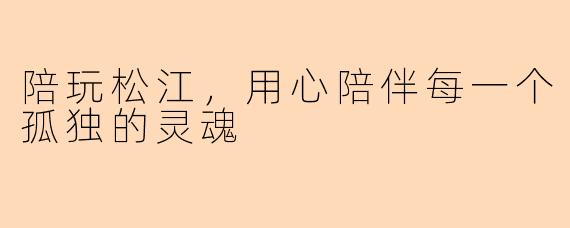 陪玩松江，用心陪伴每一个孤独的灵魂
