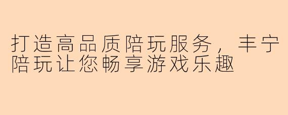 打造高品质陪玩服务，丰宁陪玩让您畅享游戏乐趣