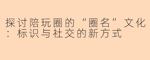 探讨陪玩圈的“圈名”文化：标识与社交的新方式