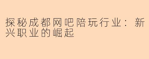 探秘成都网吧陪玩行业:新兴职业的崛起