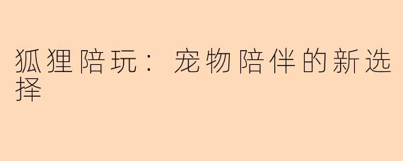 狐狸陪玩：宠物陪伴的新选择