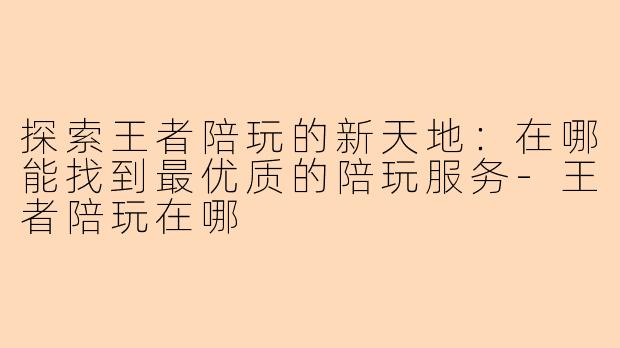 探索王者陪玩的新天地：在哪能找到最优质的陪玩服务-王者陪玩在哪