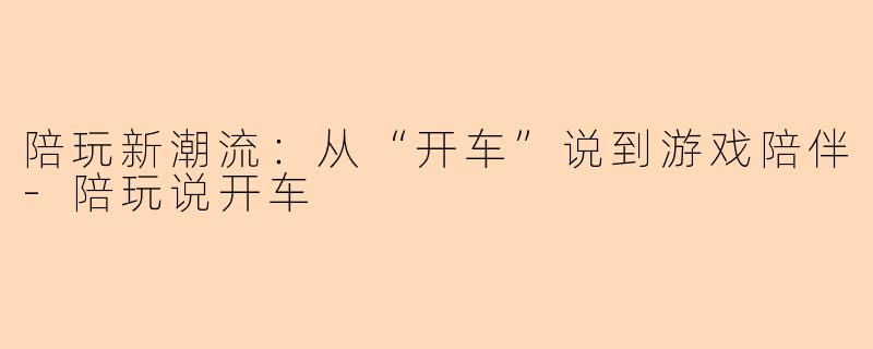 陪玩新潮流：从“开车”说到游戏陪伴-陪玩说开车