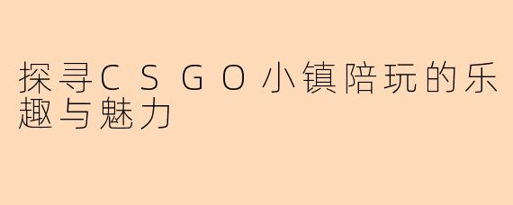 探寻CSGO小镇陪玩的乐趣与魅力