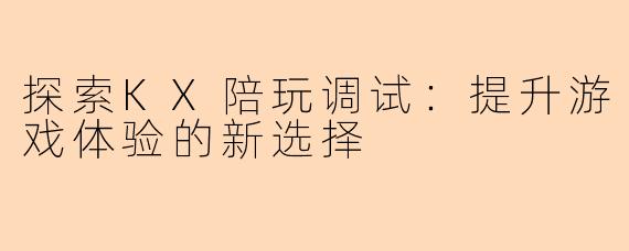 探索KX陪玩调试：提升游戏体验的新选择