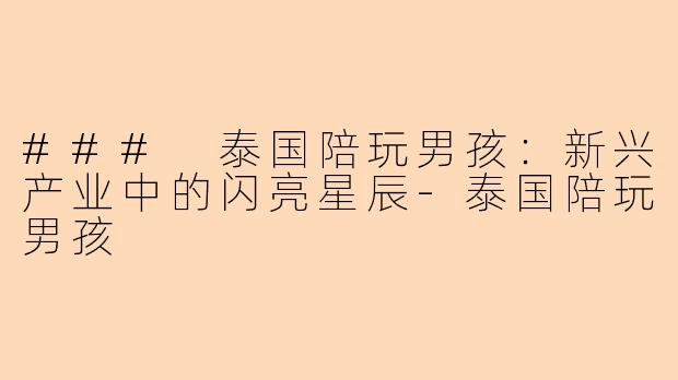 ### 泰国陪玩男孩：新兴产业中的闪亮星辰-泰国陪玩男孩