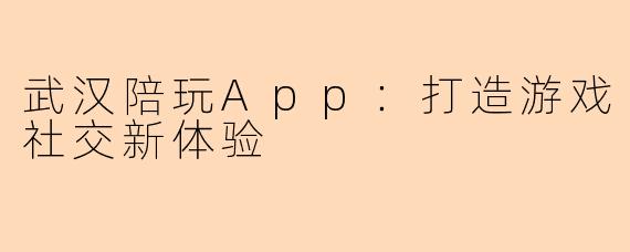 武汉陪玩App：打造游戏社交新体验