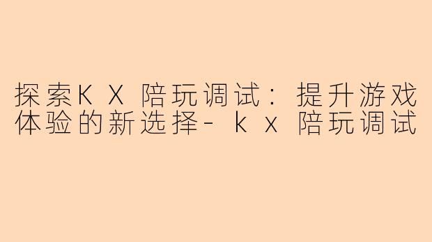 探索KX陪玩调试：提升游戏体验的新选择-kx陪玩调试