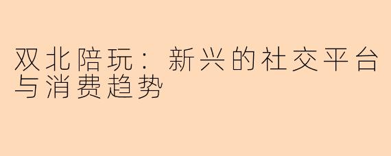 双北陪玩：新兴的社交平台与消费趋势
