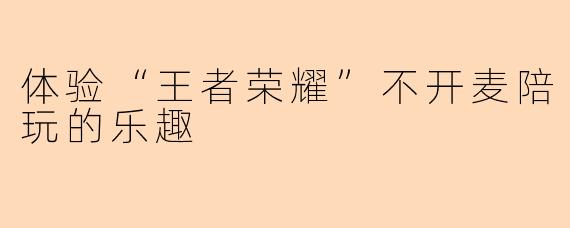 体验“王者荣耀”不开麦陪玩的乐趣