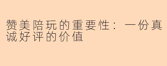 赞美陪玩的重要性：一份真诚好评的价值