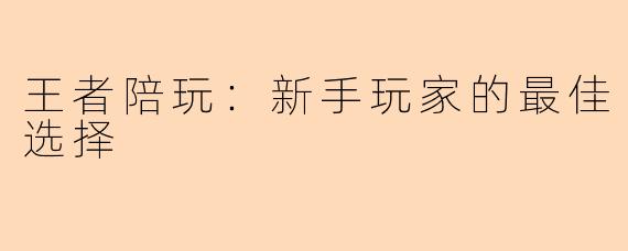 王者陪玩:新手玩家的最佳选择
