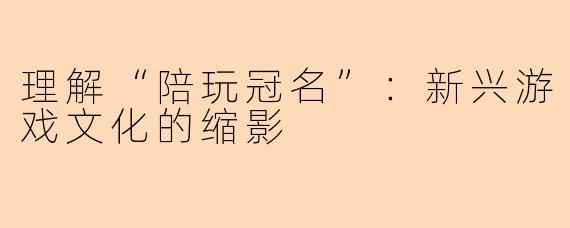 理解“陪玩冠名”：新兴游戏文化的缩影