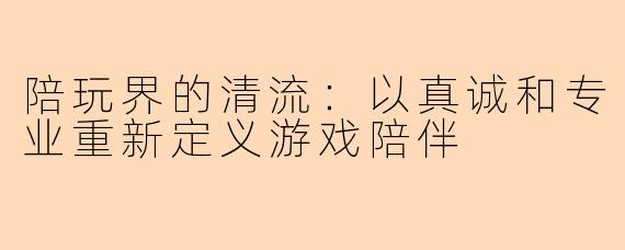 陪玩界的清流：以真诚和专业重新定义游戏陪伴