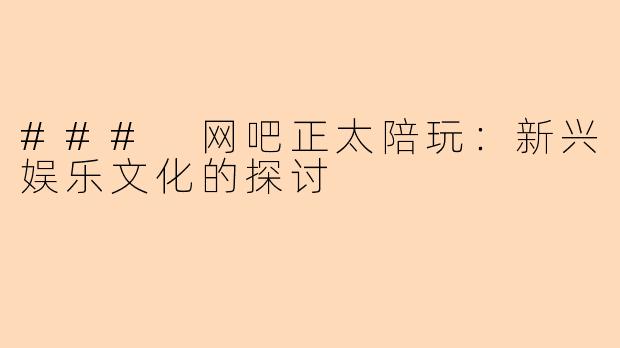 ### 网吧正太陪玩：新兴娱乐文化的探讨