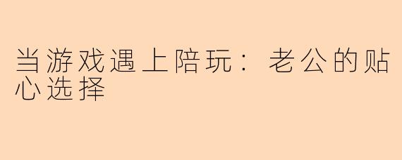 当游戏遇上陪玩：老公的贴心选择