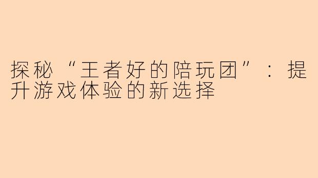 探秘“王者好的陪玩团”：提升游戏体验的新选择