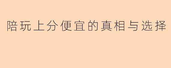 陪玩上分便宜的真相与选择