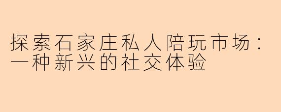 探索石家庄私人陪玩市场：一种新兴的社交体验
