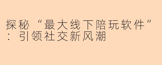 探秘“最大线下陪玩软件”：引领社交新风潮