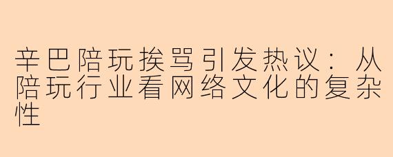 辛巴陪玩挨骂引发热议：从陪玩行业看网络文化的复杂性