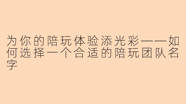 为你的陪玩体验添光彩——如何选择一个合适的陪玩团队名字
