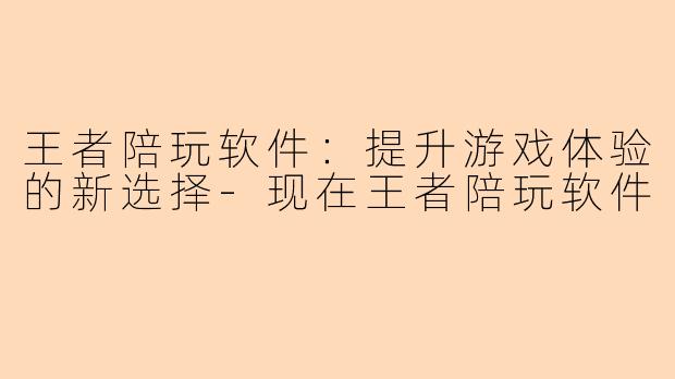 王者陪玩软件：提升游戏体验的新选择-现在王者陪玩软件