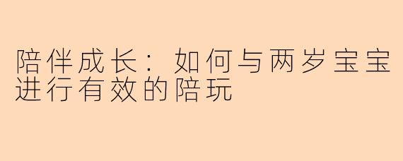 陪伴成长:如何与两岁宝宝进行有效的陪玩