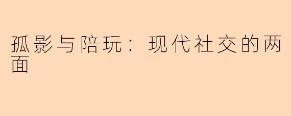 孤影与陪玩：现代社交的两面