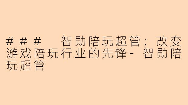 ### 智勋陪玩超管：改变游戏陪玩行业的先锋-智勋陪玩超管