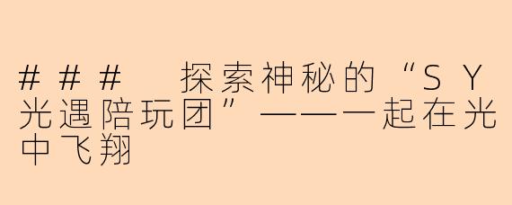 ### 探索神秘的“SY光遇陪玩团”——一起在光中飞翔