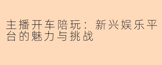 主播开车陪玩：新兴娱乐平台的魅力与挑战