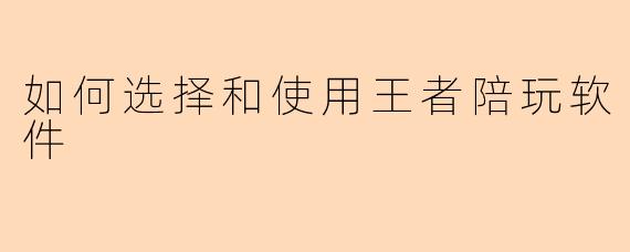 如何选择和使用王者陪玩软件