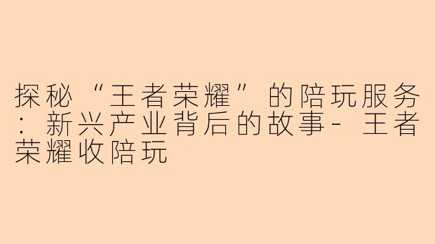 探秘“王者荣耀”的陪玩服务：新兴产业背后的故事-王者荣耀收陪玩