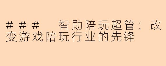 ### 智勋陪玩超管：改变游戏陪玩行业的先锋