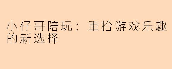 小仔哥陪玩:重拾游戏乐趣的新选择