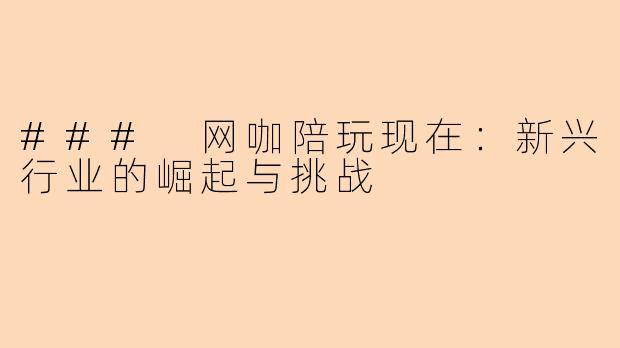### 网咖陪玩现在:新兴行业的崛起与挑战