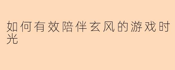 如何有效陪伴玄风的游戏时光