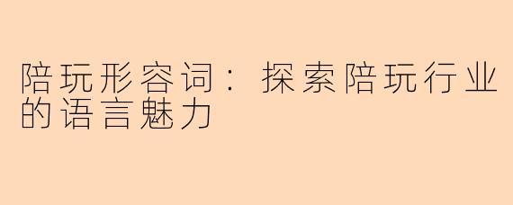陪玩形容词:探索陪玩行业的语言魅力