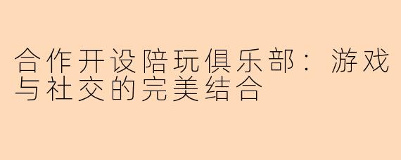 合作开设陪玩俱乐部：游戏与社交的完美结合